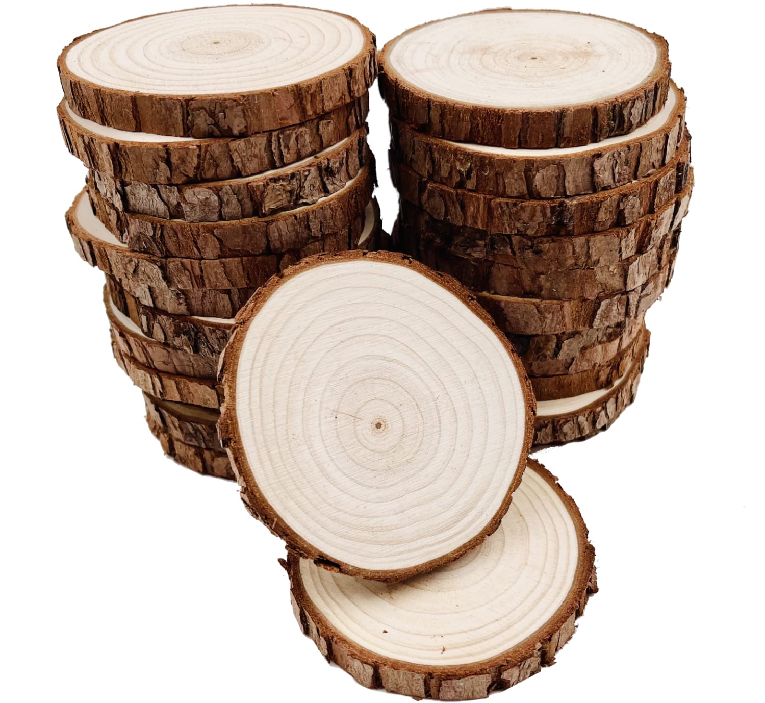 30 Pcs Natural Pine Wood Slices – 6-7cm Unfinished Bark Discs