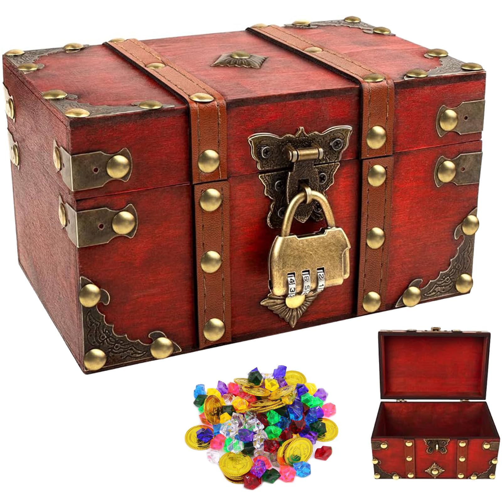 Vintage Wooden Treasure Chest | Pirate Style Jewelry Box