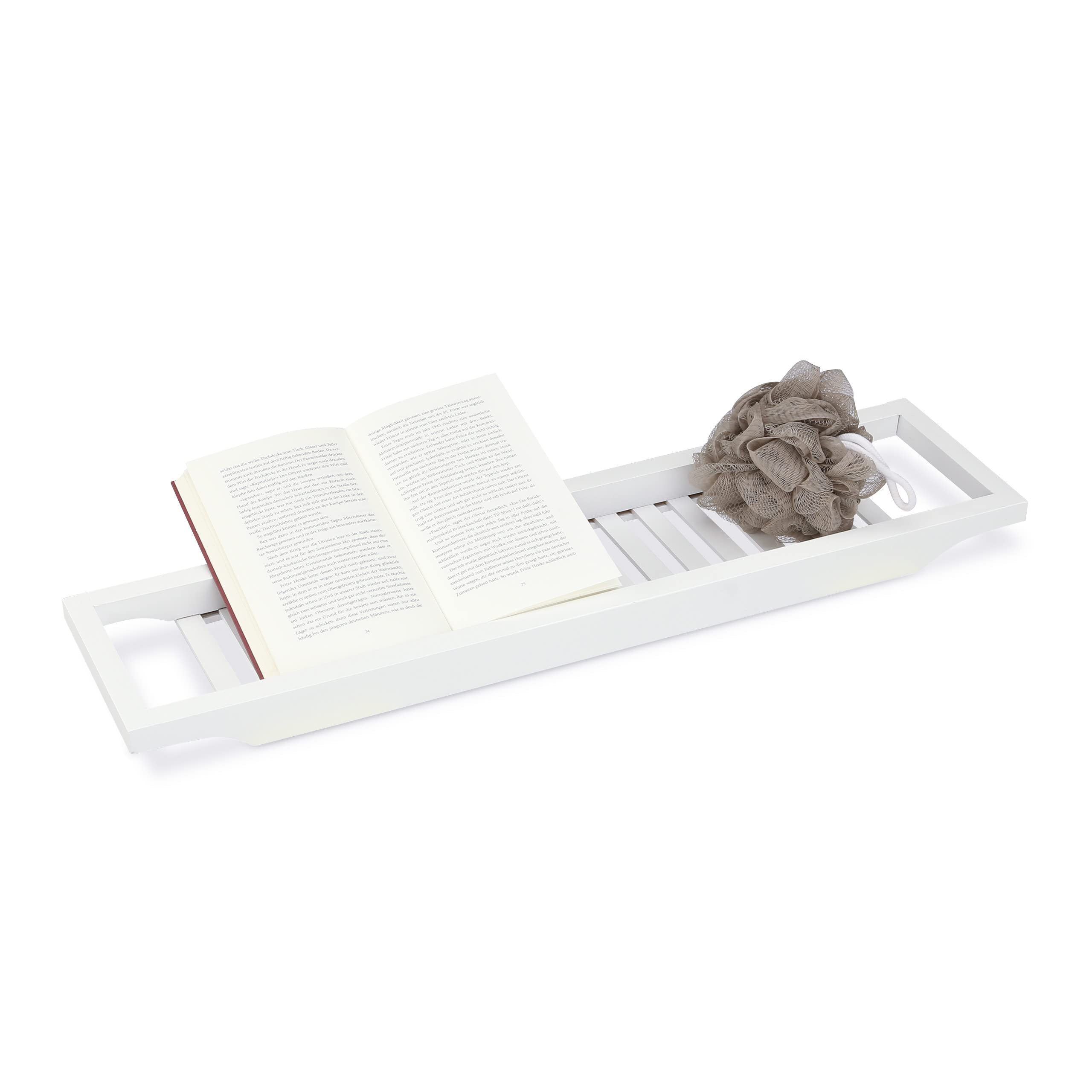 Relaxdays Bamboo Bath Caddy – White Bathtub Bridge Tray, 68cm
