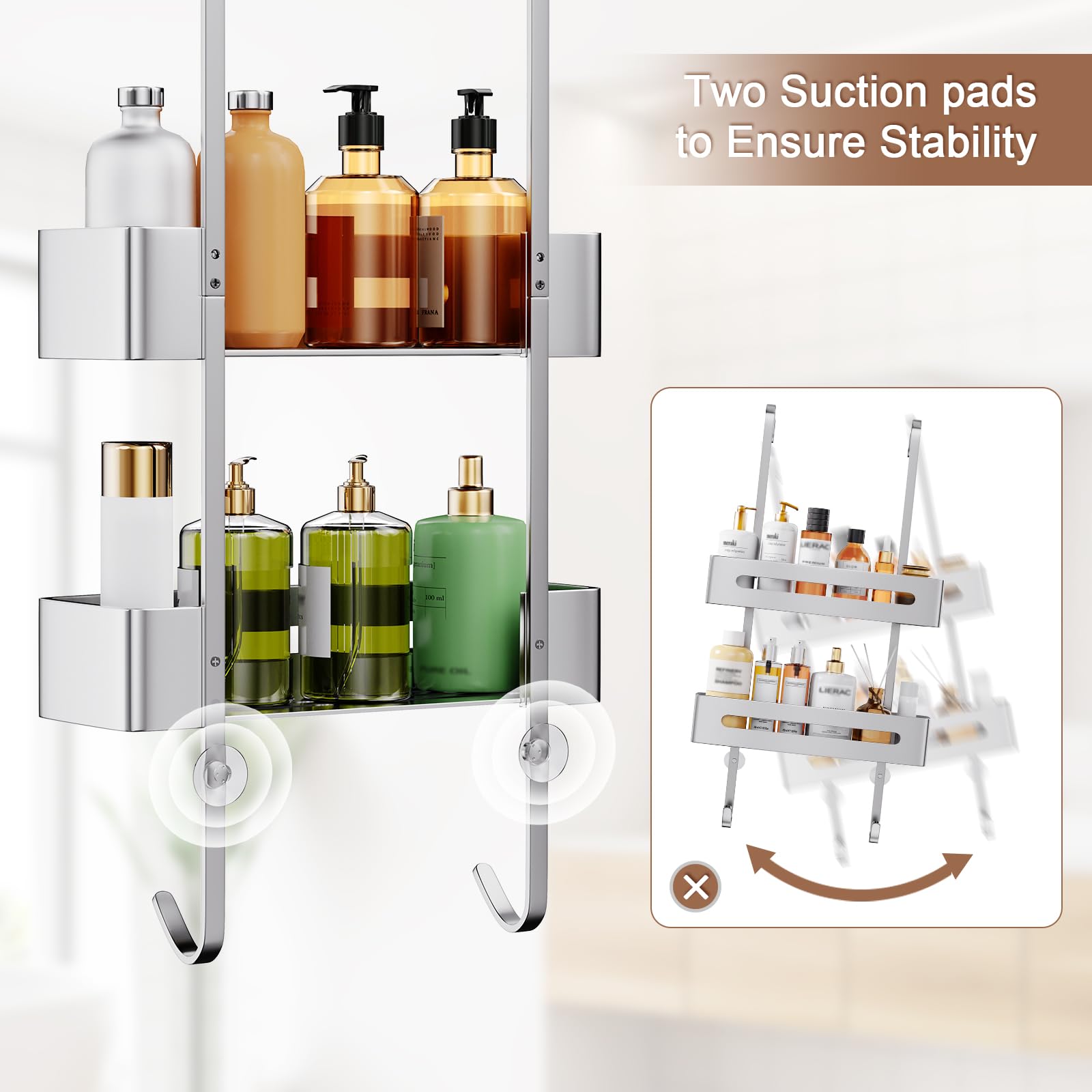 Ajex Over Door Shower Caddy – 2-Tier Rustproof Stainless Steel Organizer