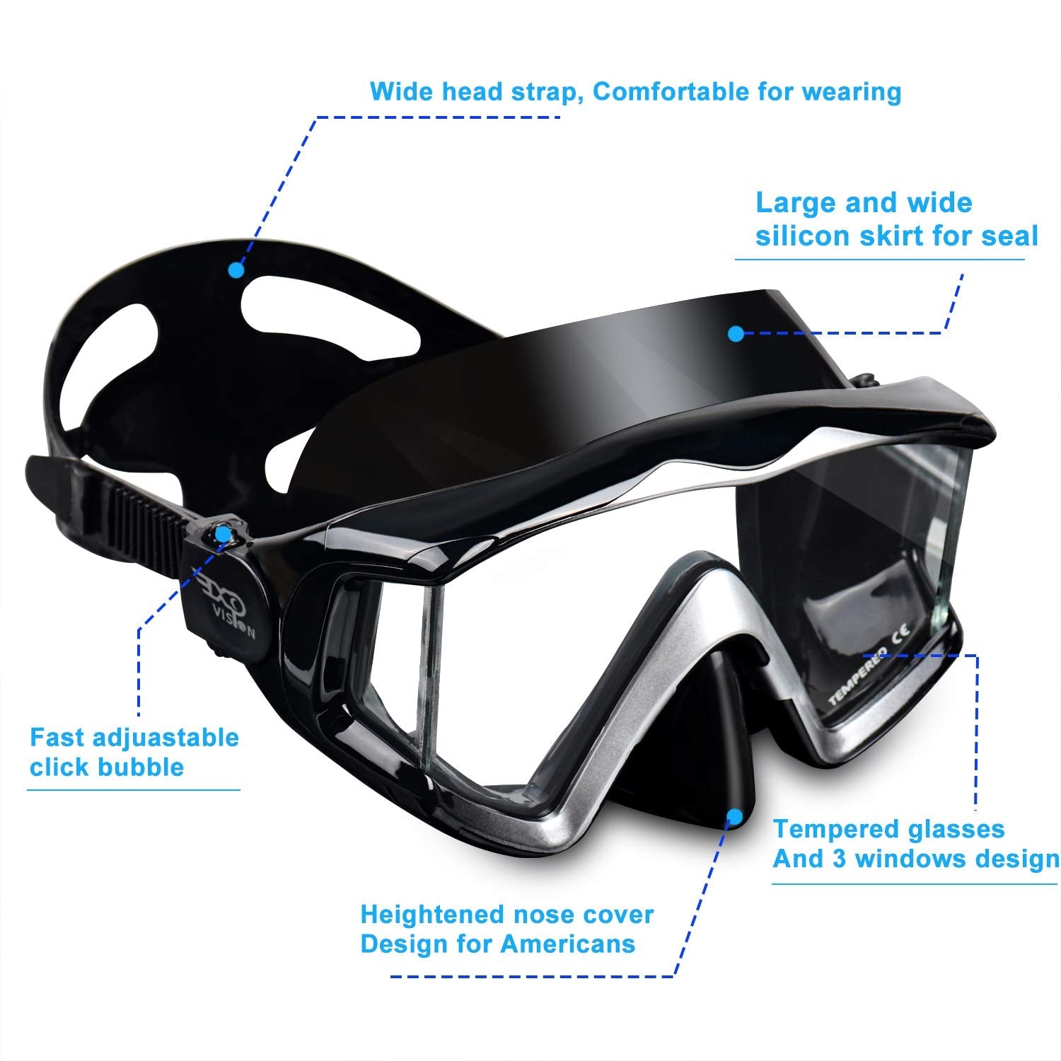 Panoramic Scuba Diving Mask – Tempered Glass Anti-Fog Goggles