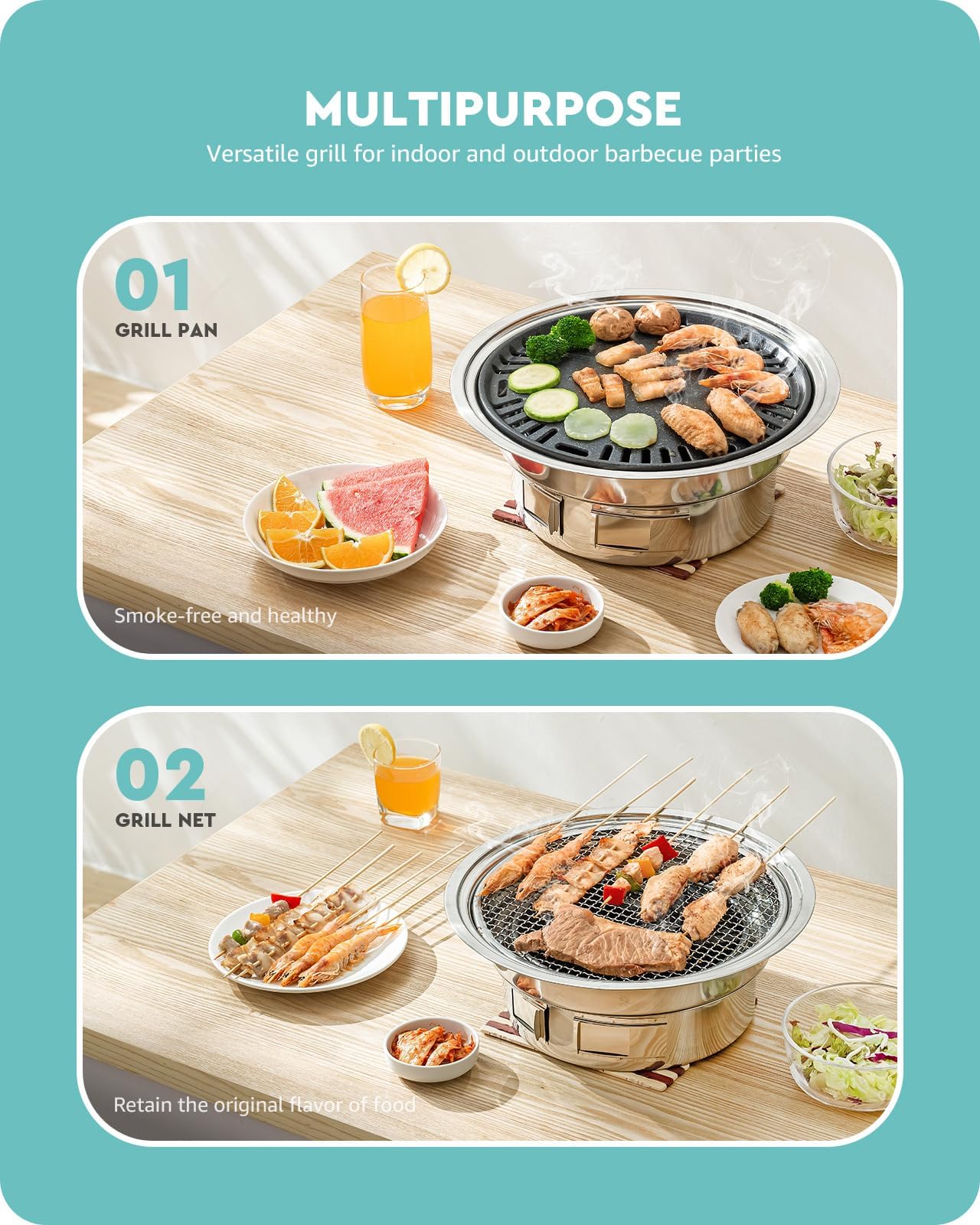 Baffect 13.7" Korean Charcoal BBQ Grill – Portable Stainless Steel Stove