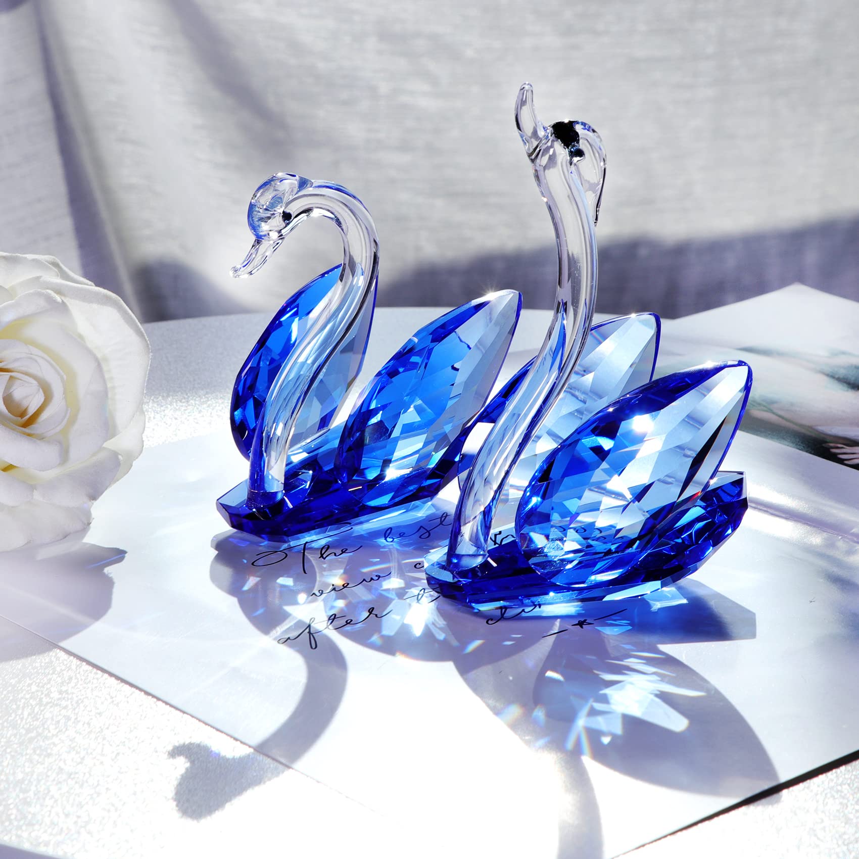 Jolof Store Crystal Swan Figurines | 45th Sapphire Anniversary Glass Gift