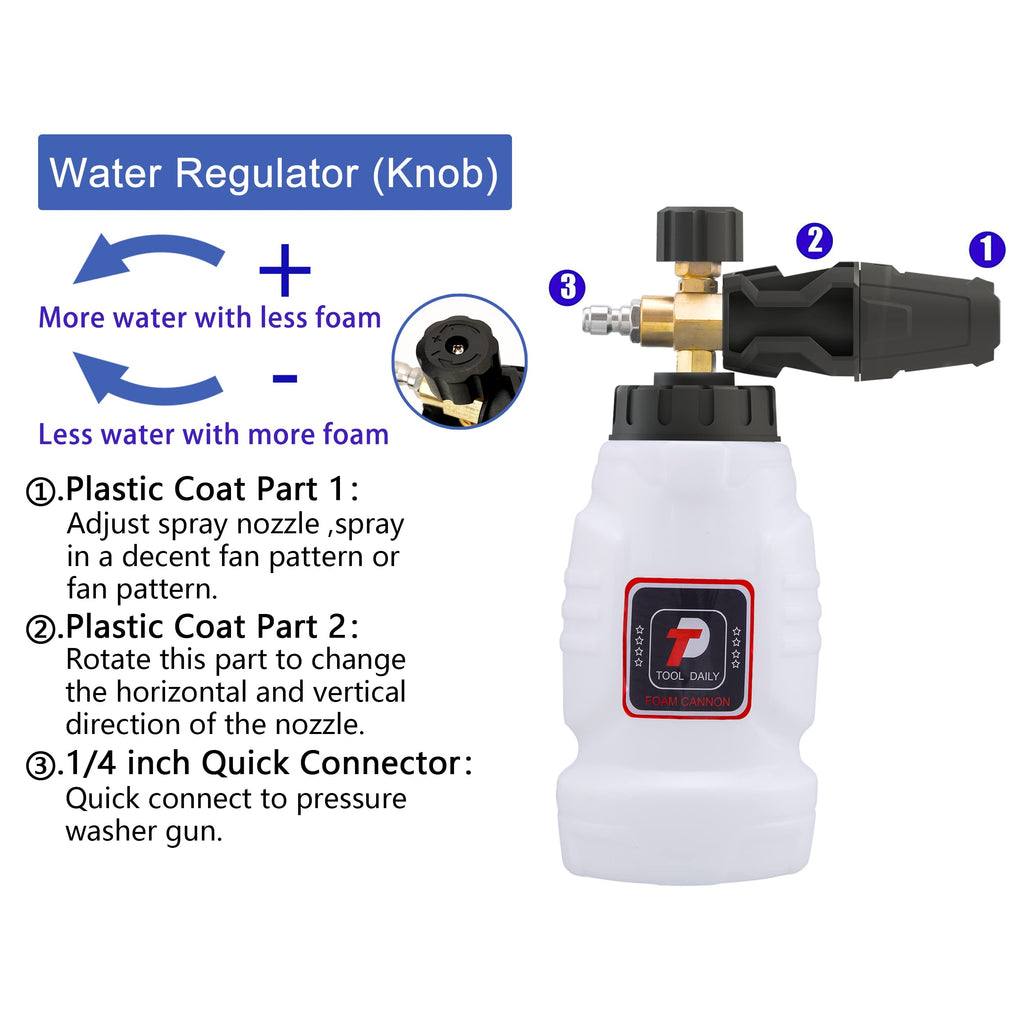 Tool Daily Foam Cannon | 1/4 Inch Quick Connect with 5 Nozzles | 1 Liter