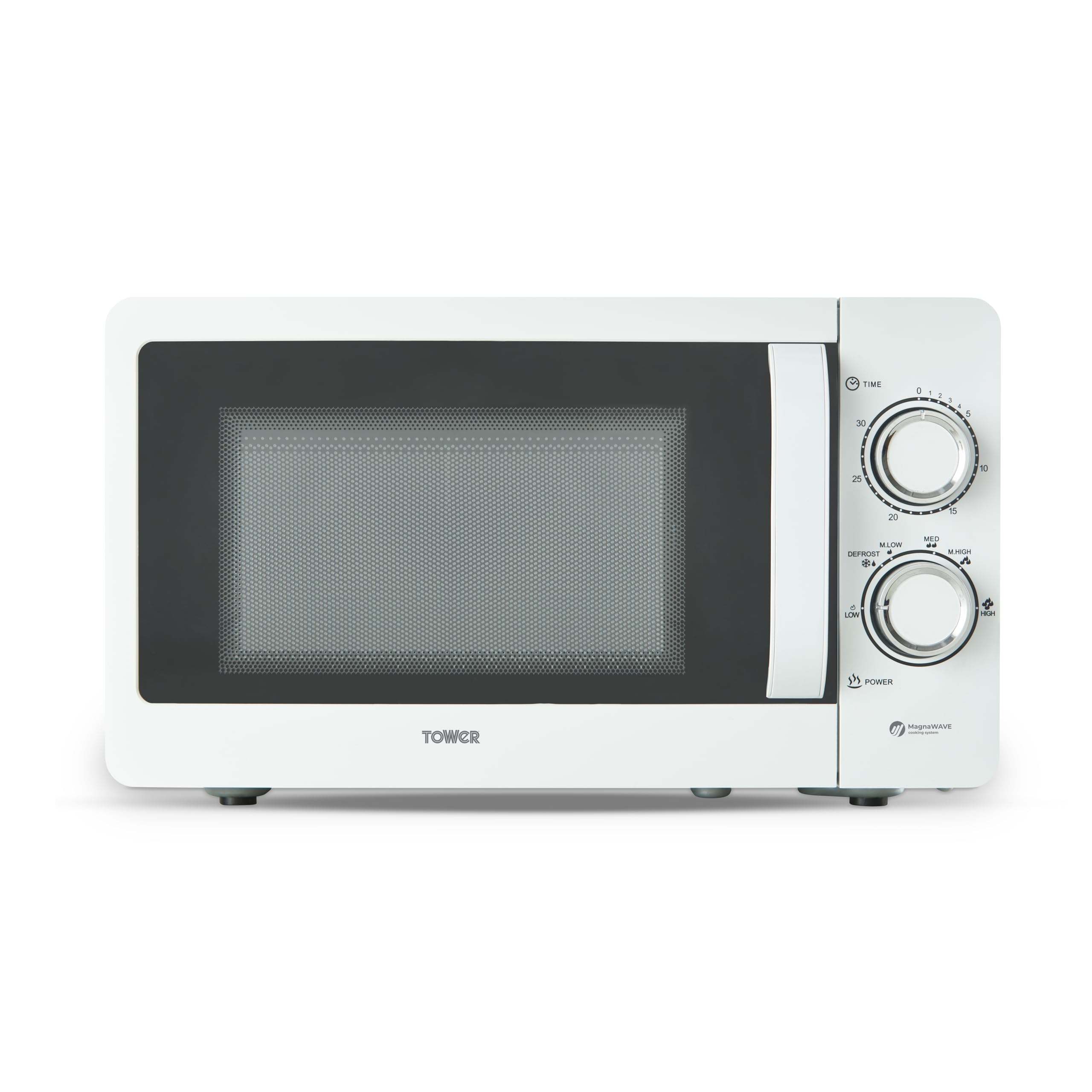 Tower T24042WHT Manual Microwave | 800W 20L Mirror Door – White