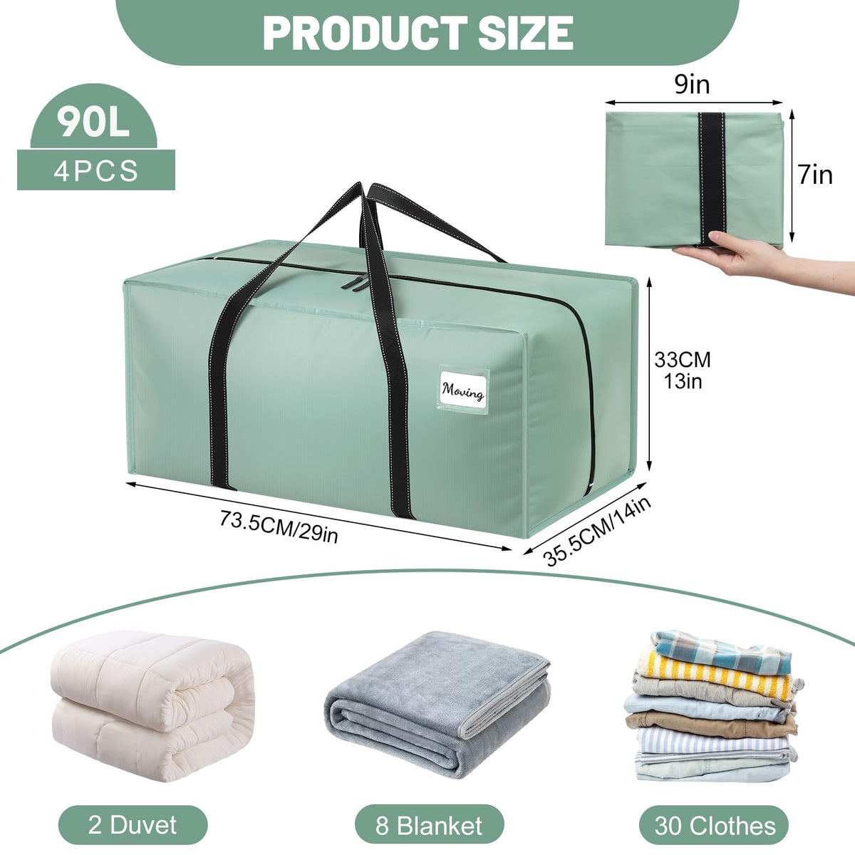 Dntorx 6 Pack 90L Moving Bags with Zips, Heavy Duty, Green - image 2
