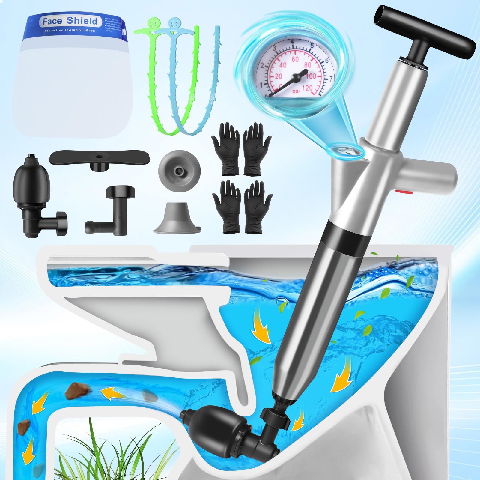 High Pressure Toilet Plunger – Heavy Duty Air Drain Unblocker