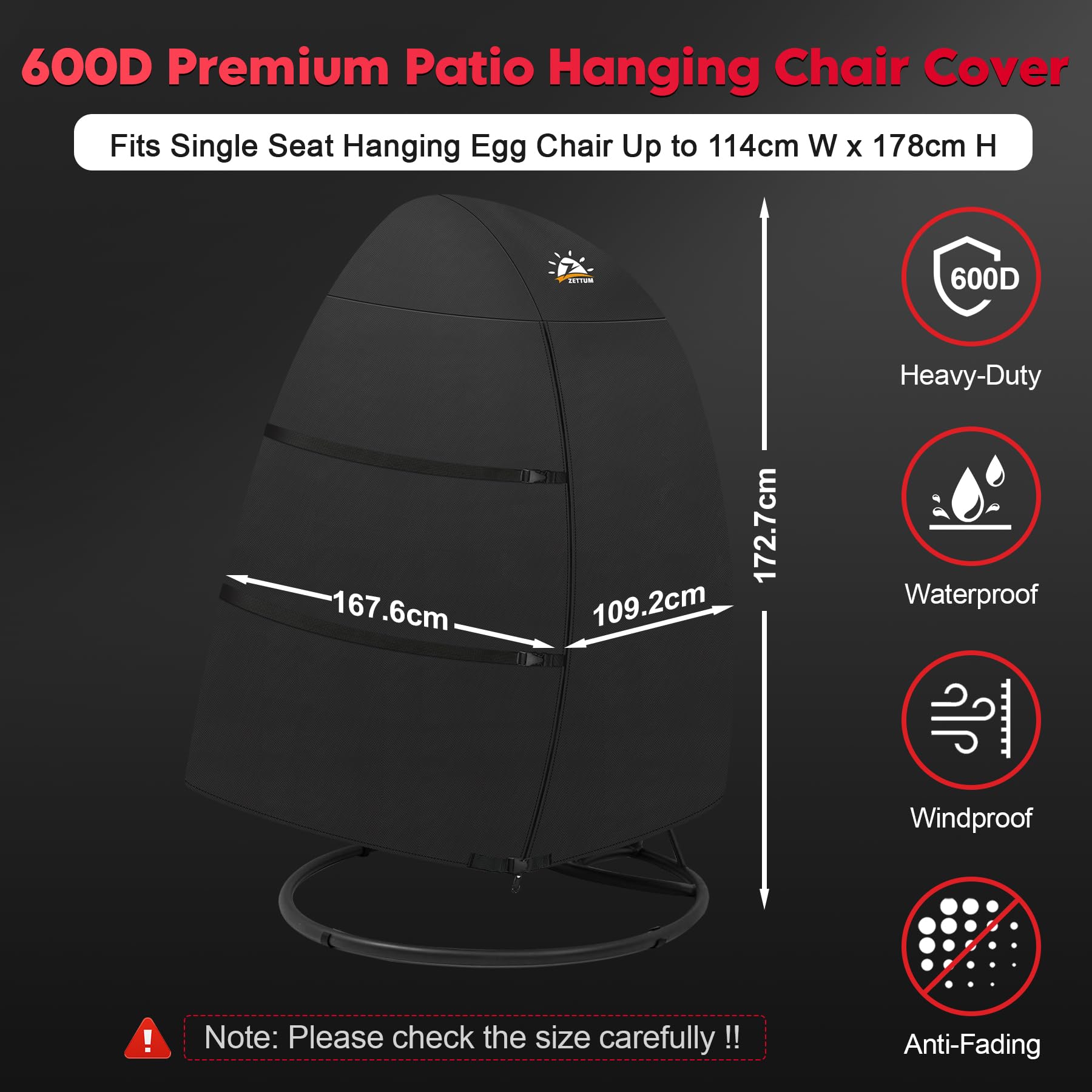 Zettum Double Egg Chair Cover | 600D Waterproof Heavy Duty Patio Cover