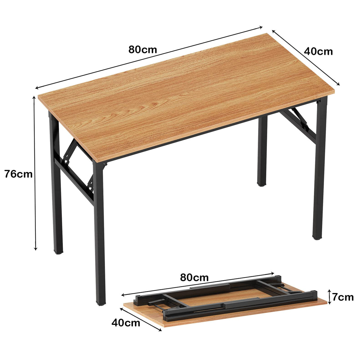 sogesfurniture Folding Table Office Study Writing Desk Workstation Dining Table, No Install Needed, 80x40x75cm, Teak&Black BHEU-LP-AC5YB-8040 - image 5