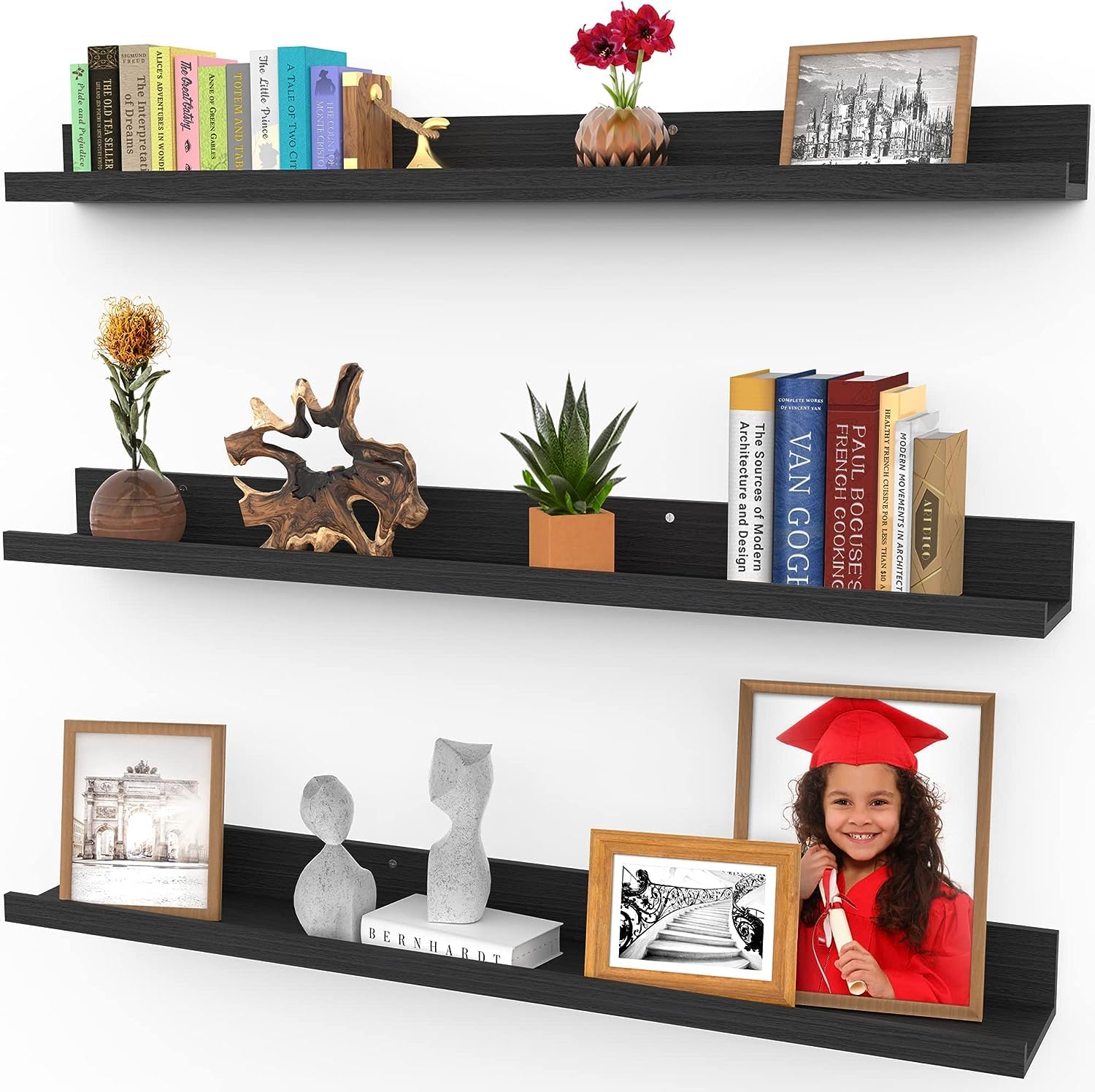 Icona Bay 36" Floating Shelves - Set of 3 Modern Rustic Ebony Black