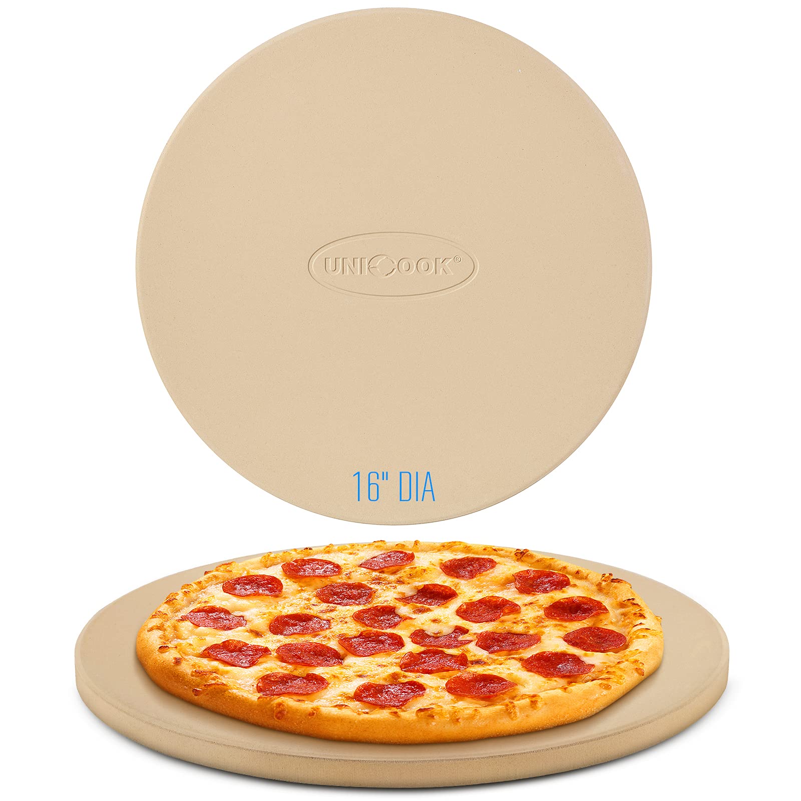 Unicook 16 Inch Cordierite Pizza Stone for Oven and BBQ | Round 40.6cm