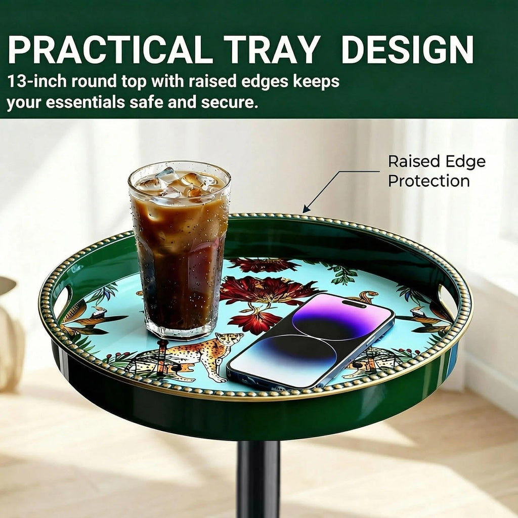 Simmer Stone Boho Round Side Table With Tray Top, Pedestal Drink Table for Small Spaces, Aesthetic Accent Nightstand for Living Room, Corners - image 3