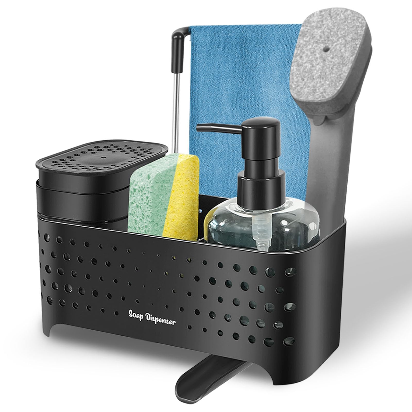 5-in-1 Kitchen Sink Organizer – Dual Soap Dispenser Set, Black