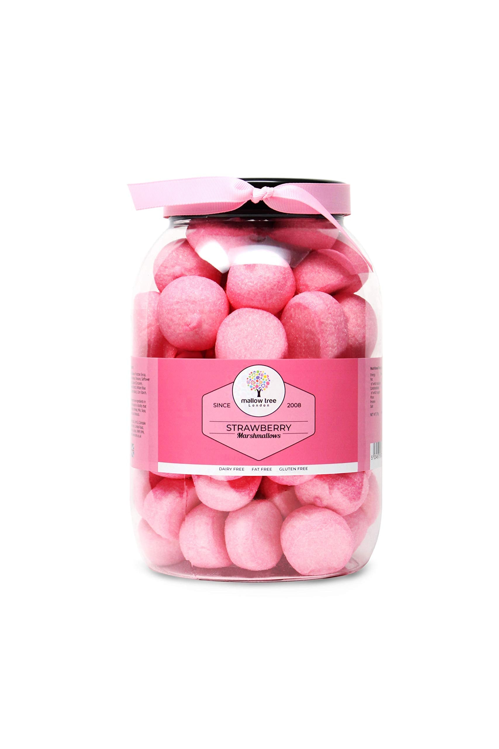 Mallow Tree Strawberry Marshmallow Balls - 600g Pink Ribbon Gift Jar