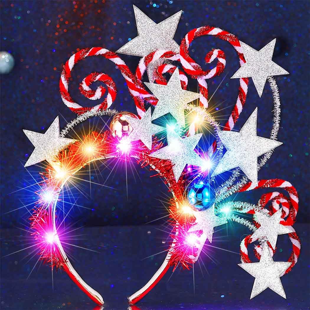 Reaky Light Up Christmas Headband – Silver Star LED Xmas Hairband