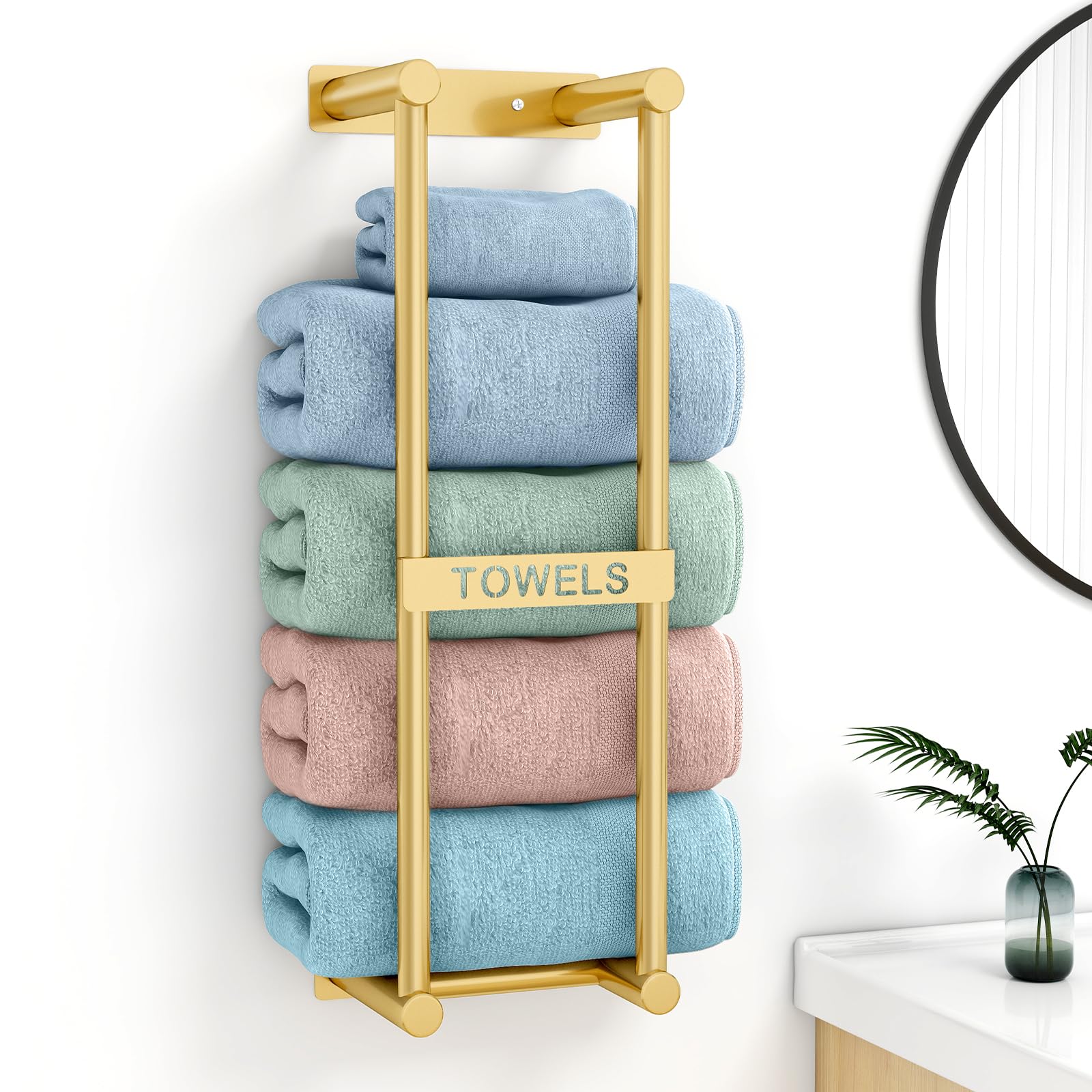 STWWO Wall Mounted Towel Rack – 56cm Gold Metal Bath Towel Holder