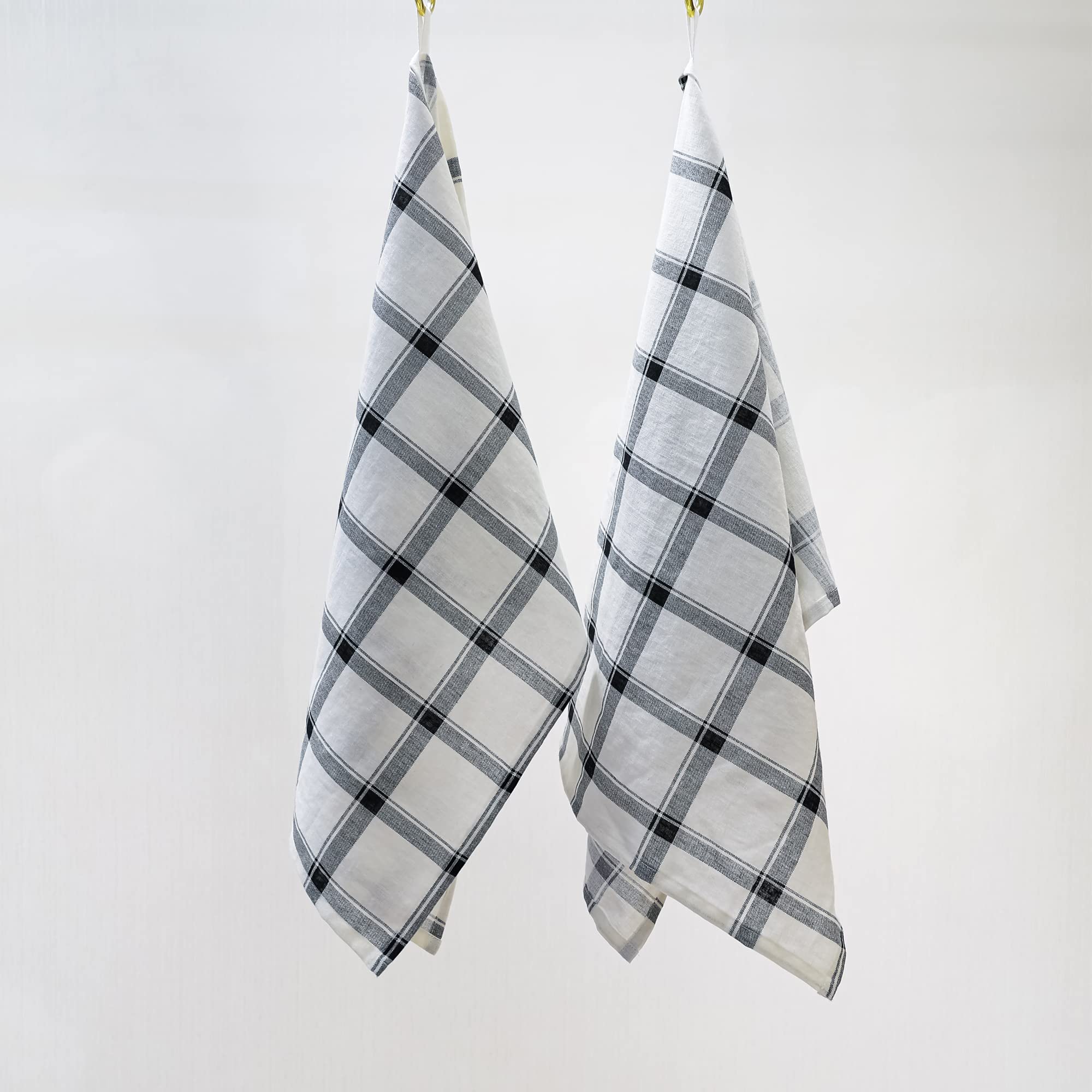 Linendo Linen Cotton Kitchen Towels | Black/White Checks | Set of 2
