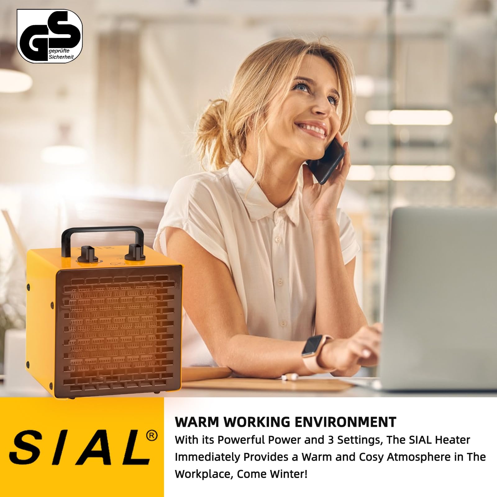 SIAL 2000W Ceramic Space Heater – Portable Desk Fan with Thermostat