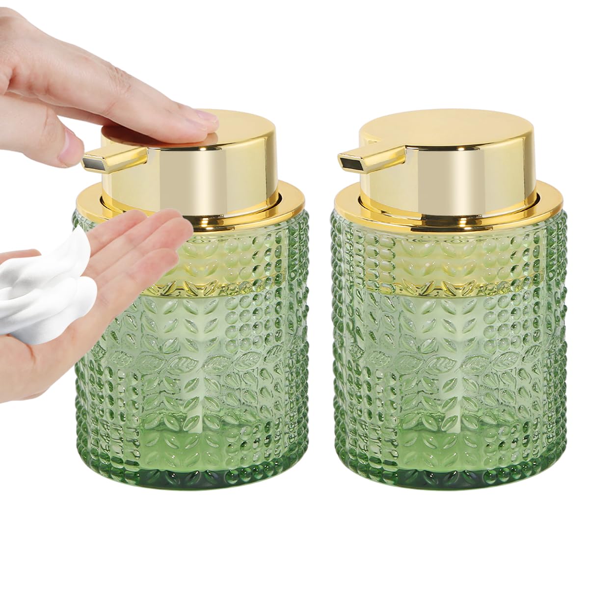 Fvstar 2-Piece Glass Foaming Soap Dispenser - 10oz Green Vintage Pattern