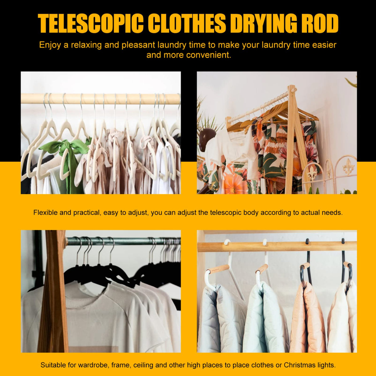 DOITOOL Telescoping Reaching Hook Long Reach Stick Closet Pole, Clothes Hook Pole, Retractable Closet for Outdoor Clothesline, Ceiling - image 5