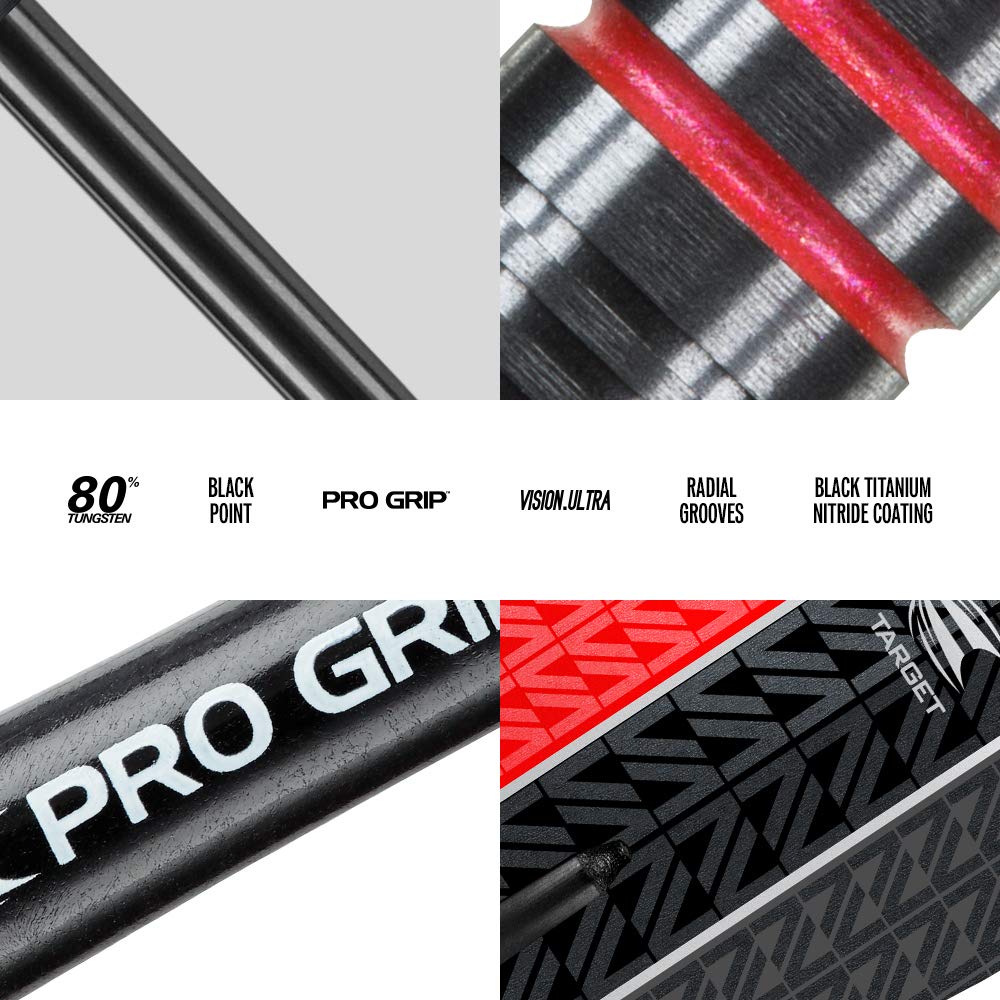 Target Darts Vapor 8 Black Steel Tip Darts Set - 80% Tungsten - 25g Red