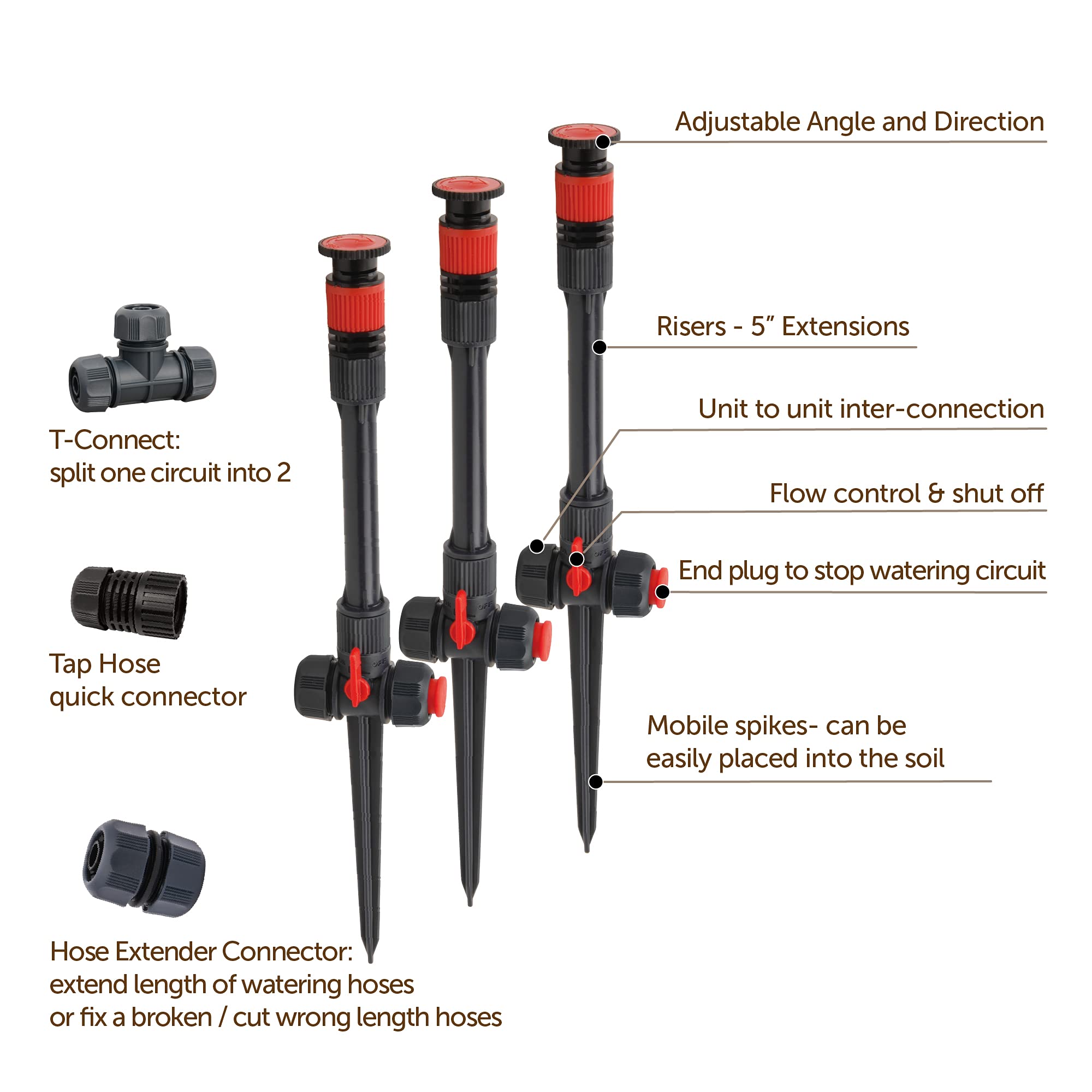 Eden Multi-Adjustable Flex Design Garden Sprinkler with Extension Set