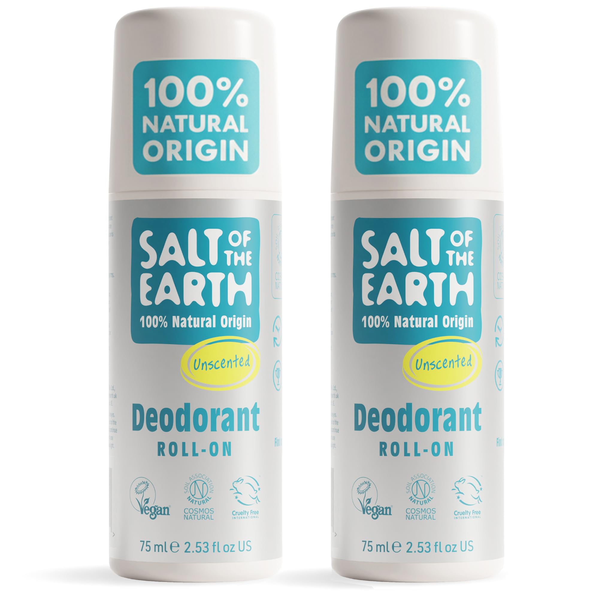 Salt of the Earth Natural Deodorant - Fragrance Free Roll On 2 Pack