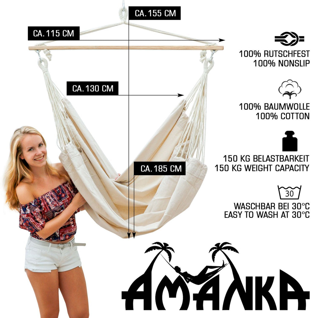 AMANKA XXL Hanging Swing Chair | 185x130cm Cotton Cloth Seat - Beige
