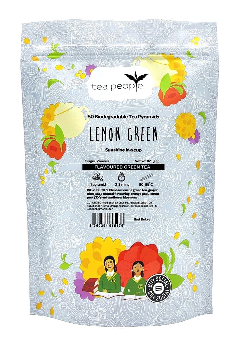Tea People Lemon Ginger Green Sencha Tea – 50 Pyramid Refill Pack
