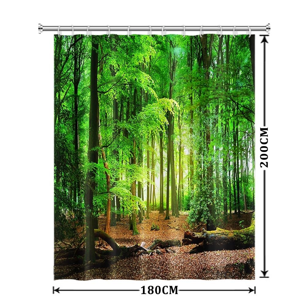 Xiaoterna Spring Shower Curtain Nature Landscape 3D Scenery Bathroom Curtain Deciduous Forest Bathroom Curtain Tropical Rainforest Shower Curtain - image 2