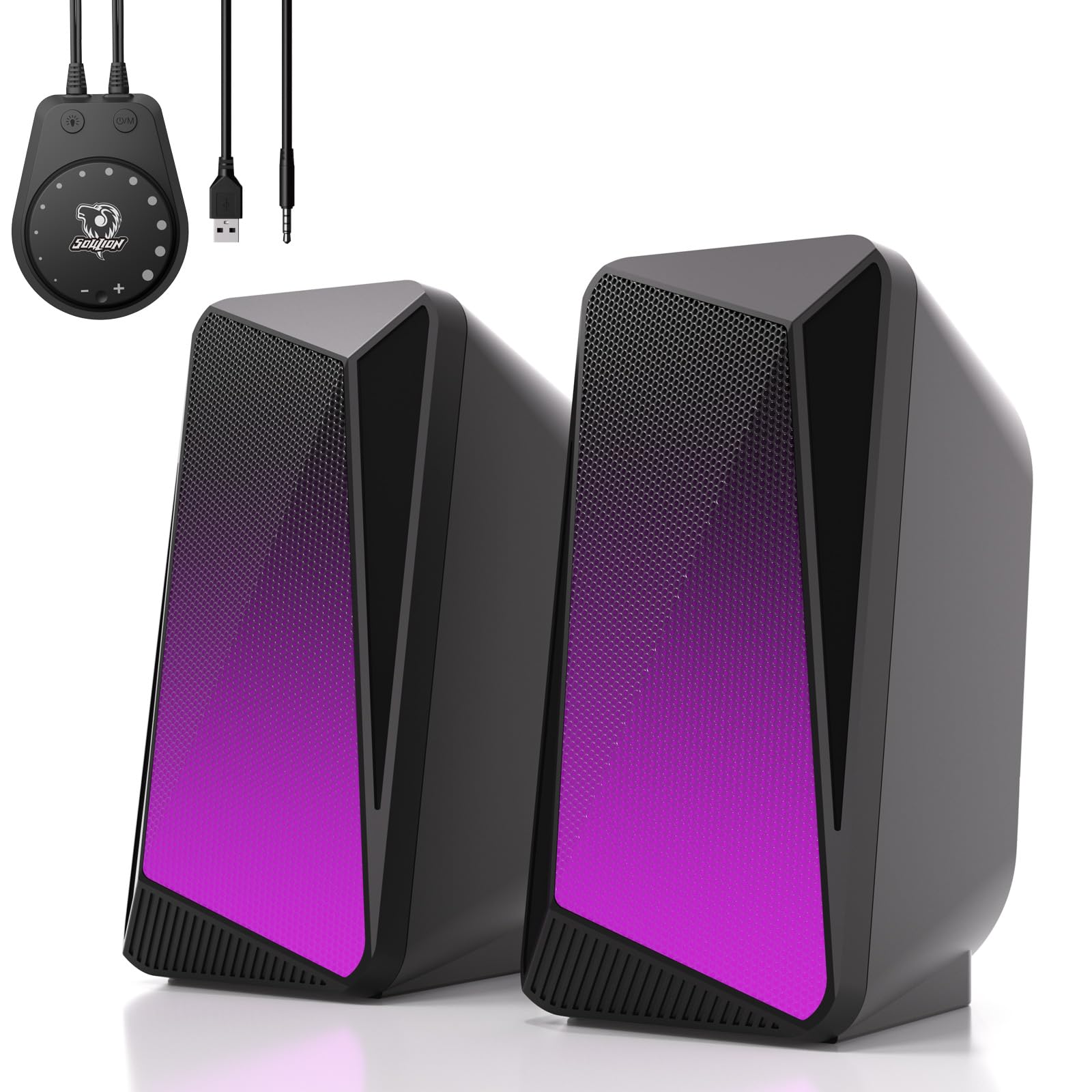 SOULION C30 Bluetooth PC Speakers – Stereo 2.0 USB Powered LED Gaming