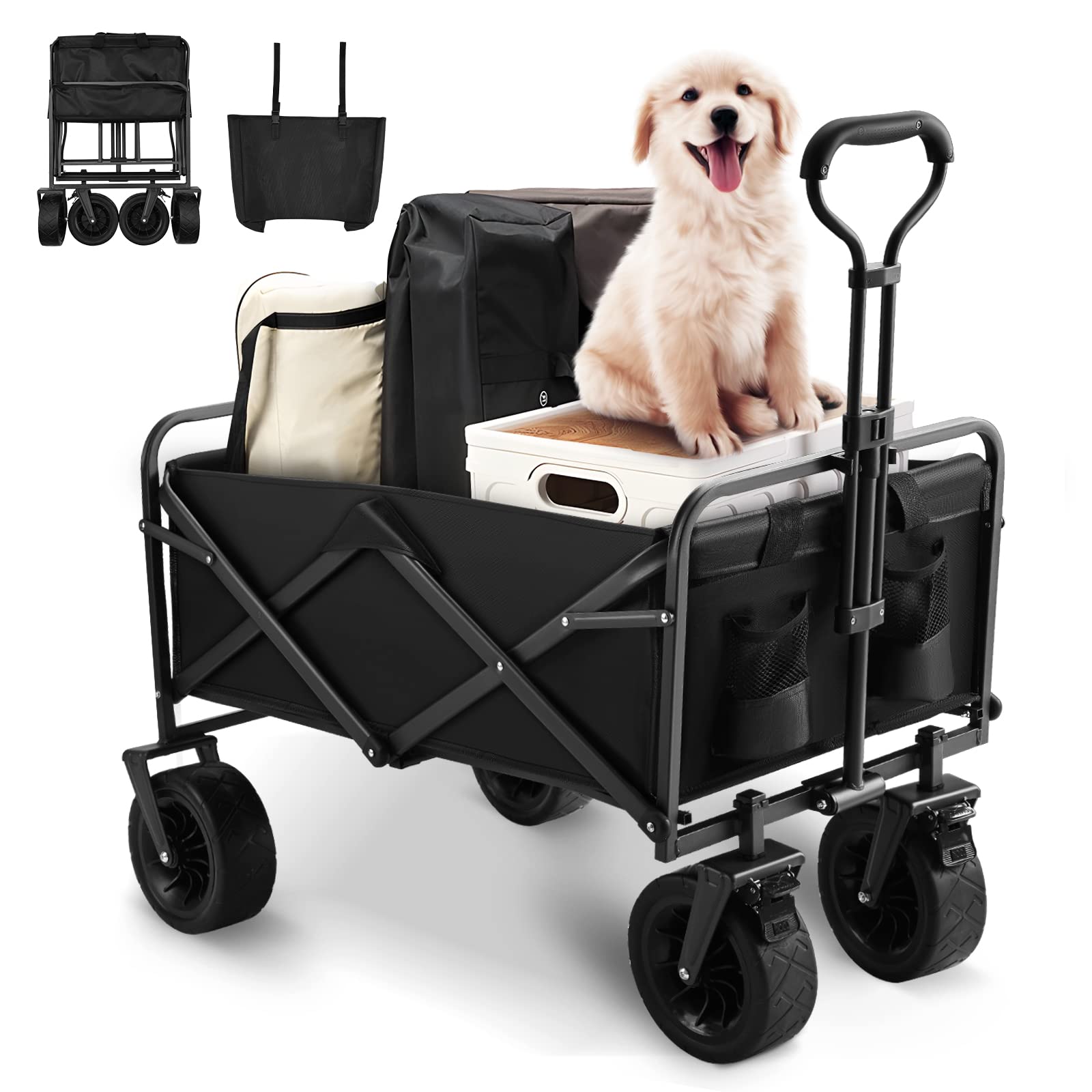 Aunoutism Collapsible Garden Wagon – Heavy Duty Beach Cart with Brakes