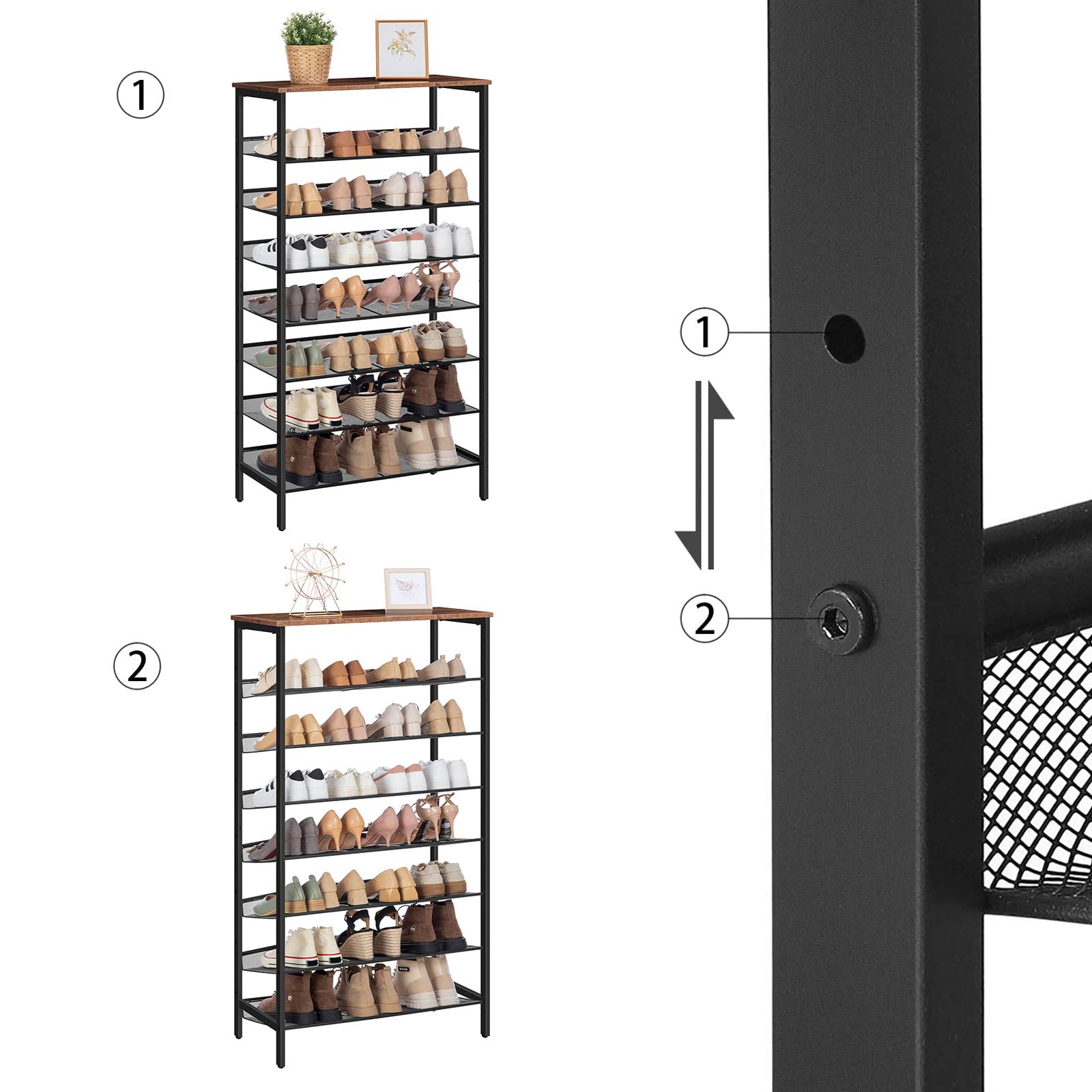 HOOBRO 8-Tier Shoe Rack – Large Metal Storage Shelf for 28 Pairs, Brown