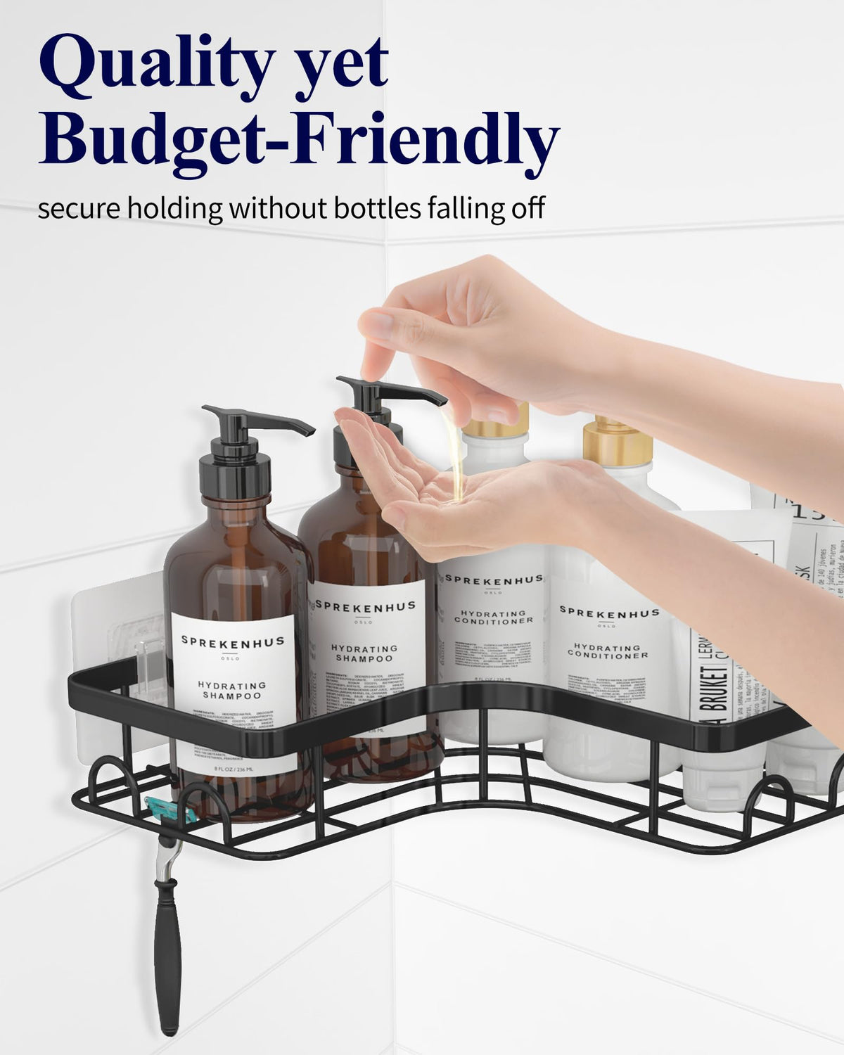 Kitsure Corner Shower Caddy, Rustproof Adhesive Shelf, Large, Black - image 5