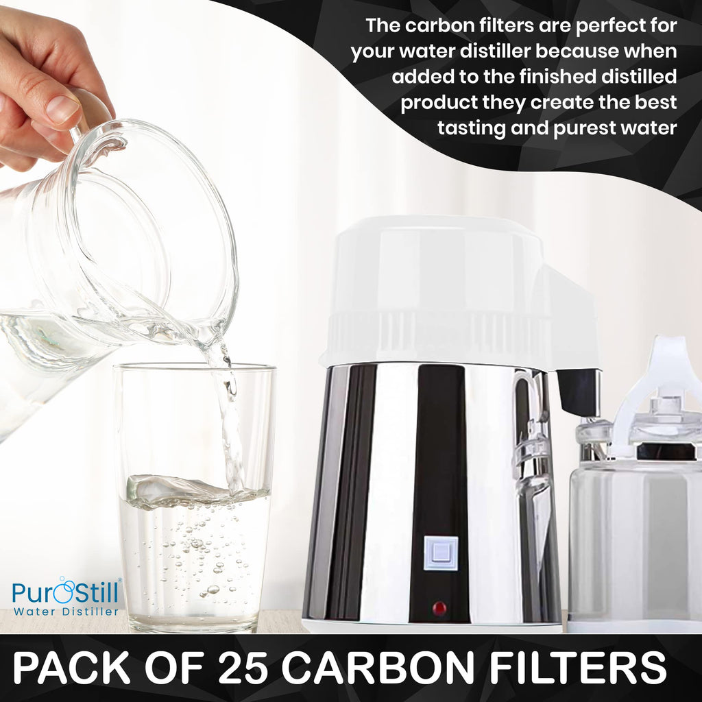 PurOstill Activated Carbon Filters for Countertop Water Distillers - 25 Pack