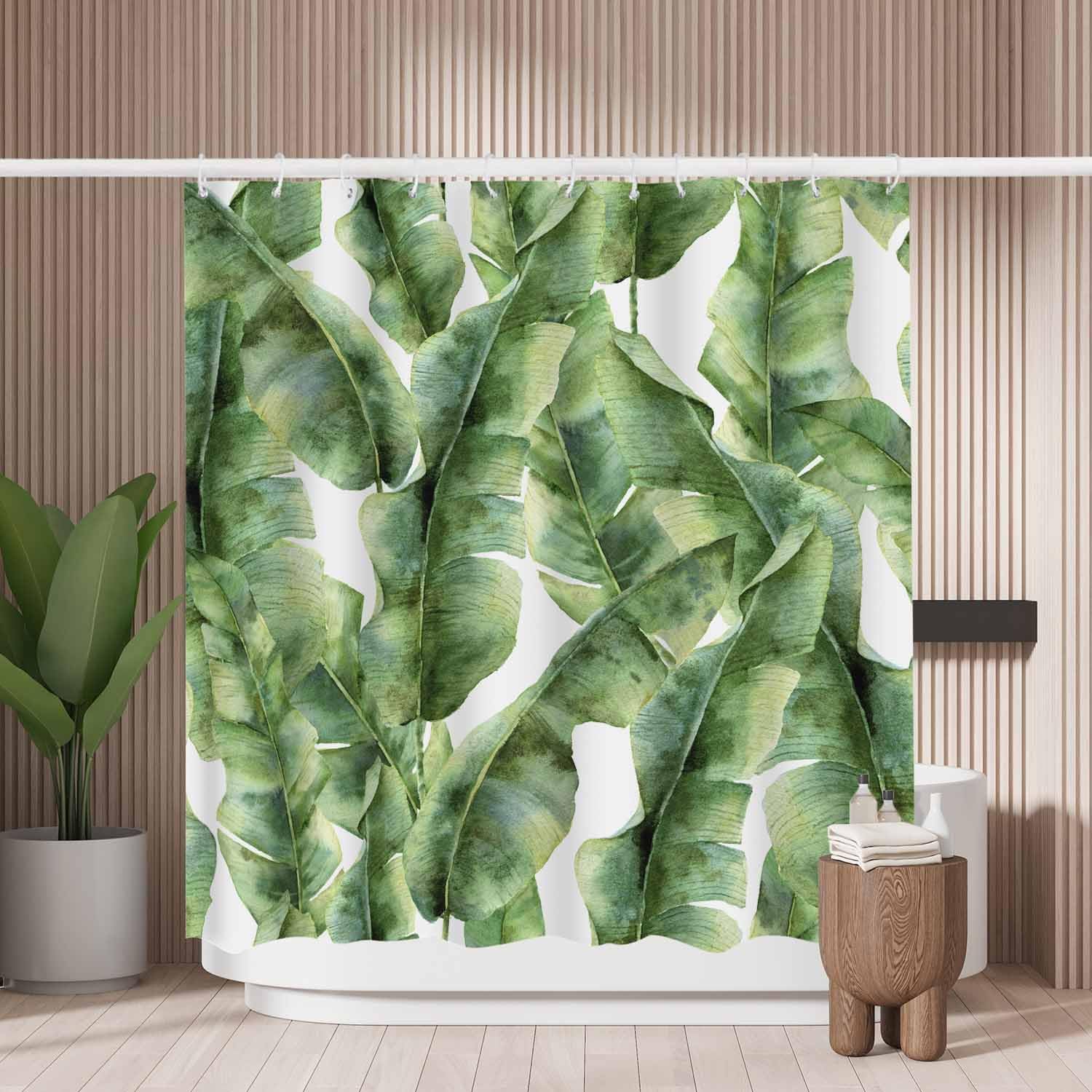 Woutay Banana Palm Leaves Shower Curtain – Mold Resistant Polyester