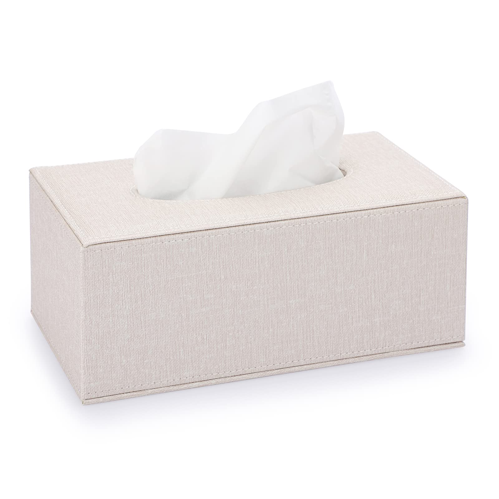BTSKY Rectangular Linen Tissue Box Cover – Beige Napkin Holder for Home