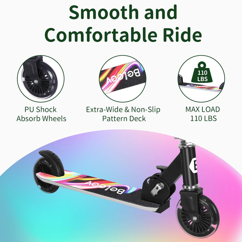 BELEEV V2 Kids Kick Scooter | Light-Up Wheels & Deck | Foldable 2-Wheel