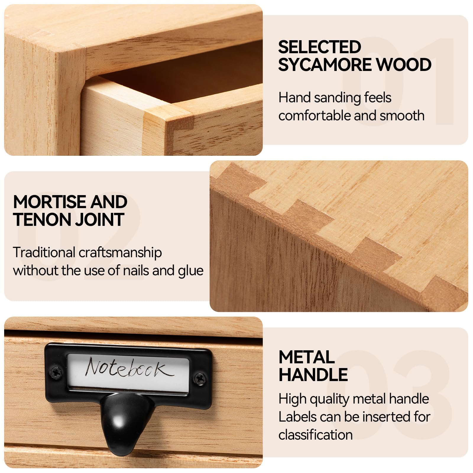 KIRIGEN Solid Wood Desktop Storage Drawers – Office Filing Organizer