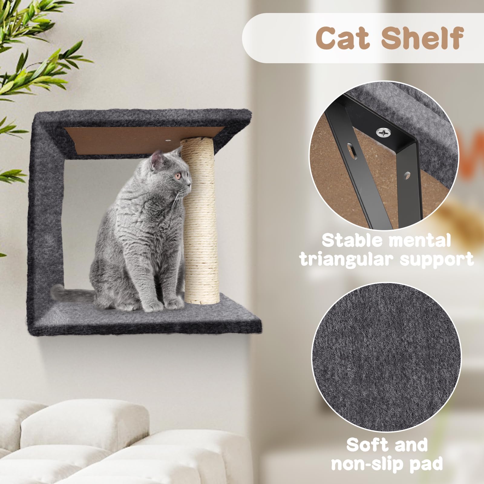 MASTERTOP 4-in-1 Cat Wall Furniture Set | Grey Wood Climbing Shelves