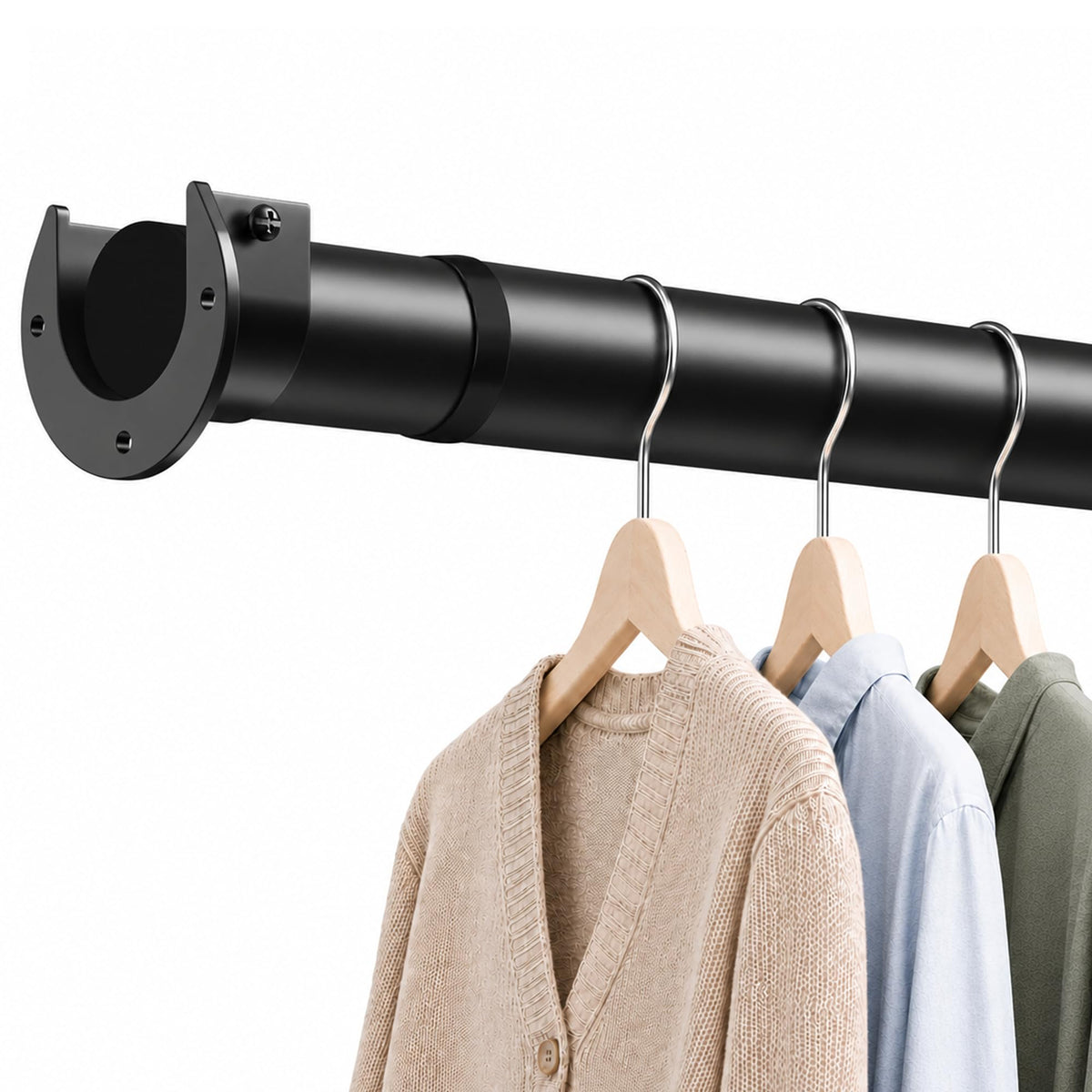 Wardrobe Rail Extendable Clothes Rail Heavy Duty 32mm Adjustable Wardrobe Pole and Fittings with Brackets Black 68-110cm - image 1