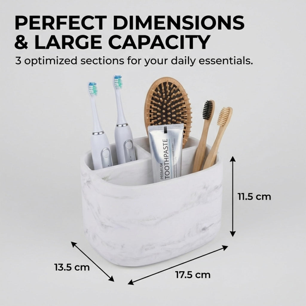 Electric Toothbrush Holder 3 Compartments, White Marble Effect - image 2