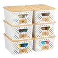 Yekolau 6 Pack Storage Bins for Shelves, Plastic Storage Containers with Bamboo Lids for Organizing, Stackable Storage Boxes with Handle - image 1