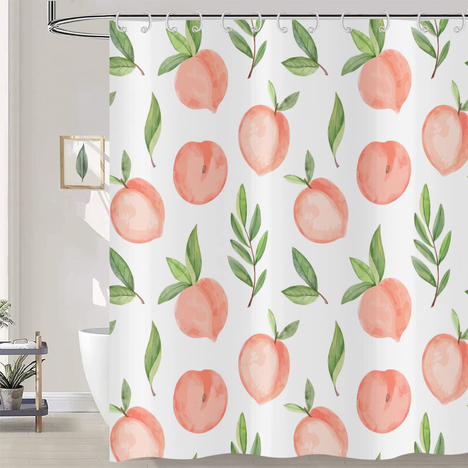 Hnmdmyi Peach Fruit Shower Curtain | Waterproof Pink Polyester Bath Decor