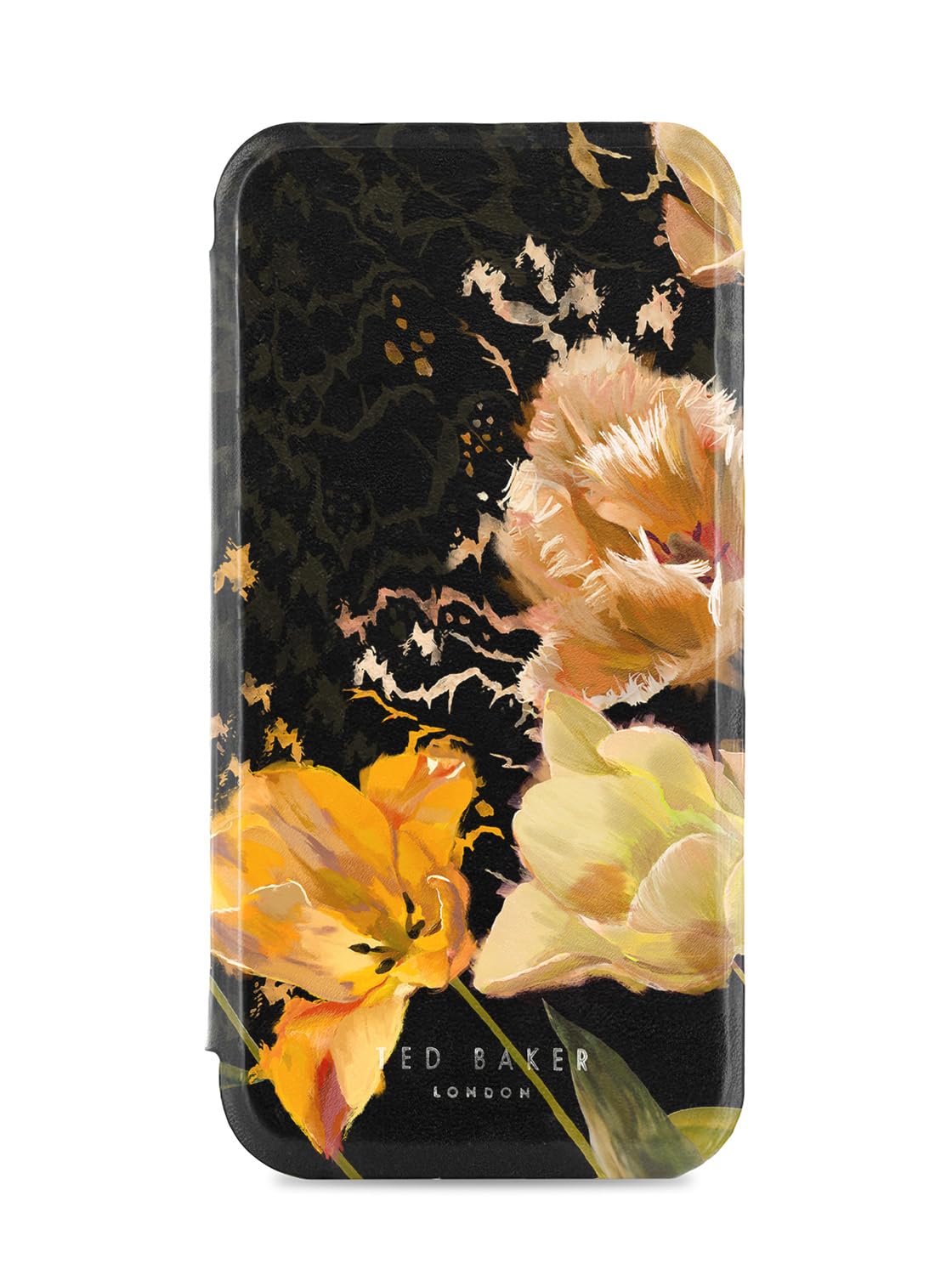 Ted Baker iPhone 16 Mirror Folio Case – Orange Tulip & Gold Shell