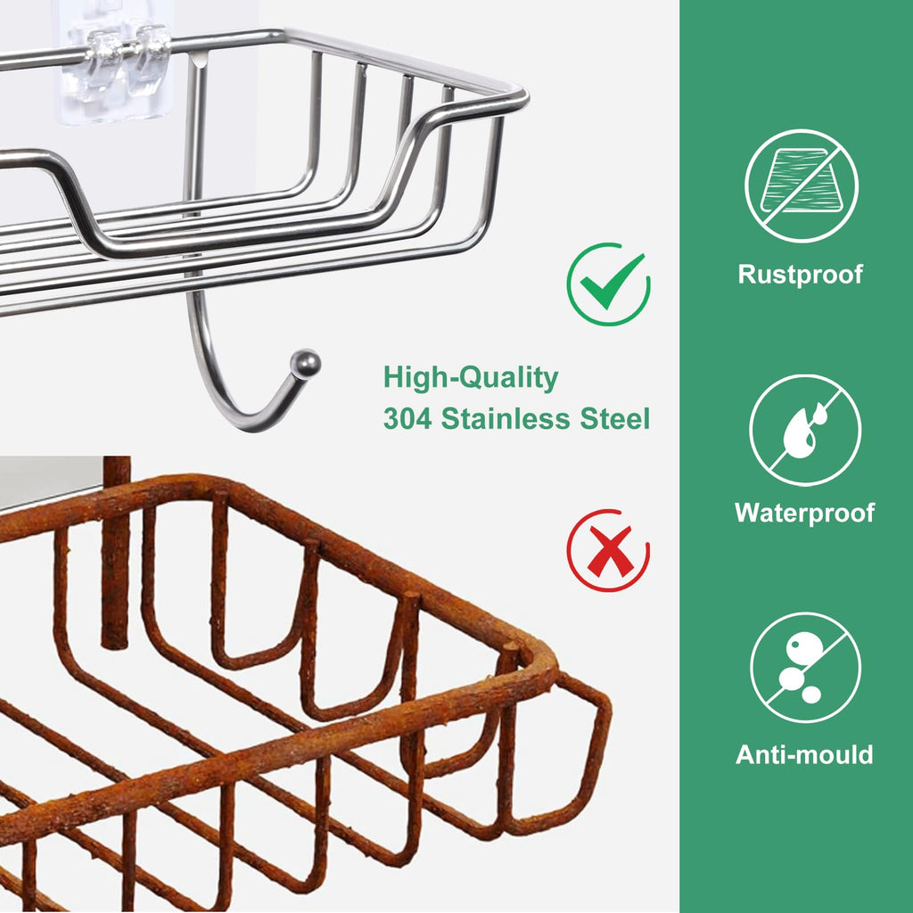 Uten 2 Pcs Strong Self Adhesive Soap Dish, Stainless Steel Soap Holder with Hook No Drilling, Wall Mounted Soap Tray for Shower Bathroom Kitchen - image 4
