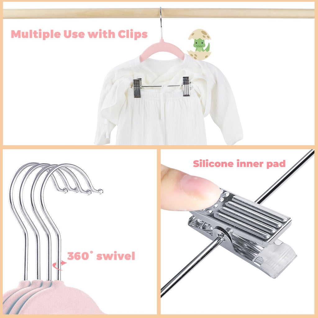MangoKit Trouser Hangers & Movable Clips,Baby Velvet Hangers 16 Pack Pink - image 4