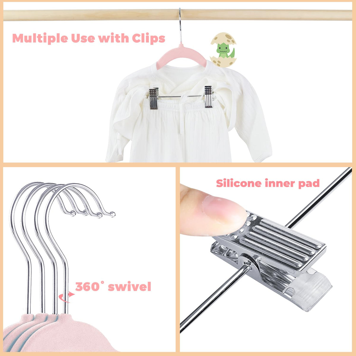 MangoKit Trouser Hangers & Movable Clips,Baby Velvet Hangers 16 Pack Pink - image 4