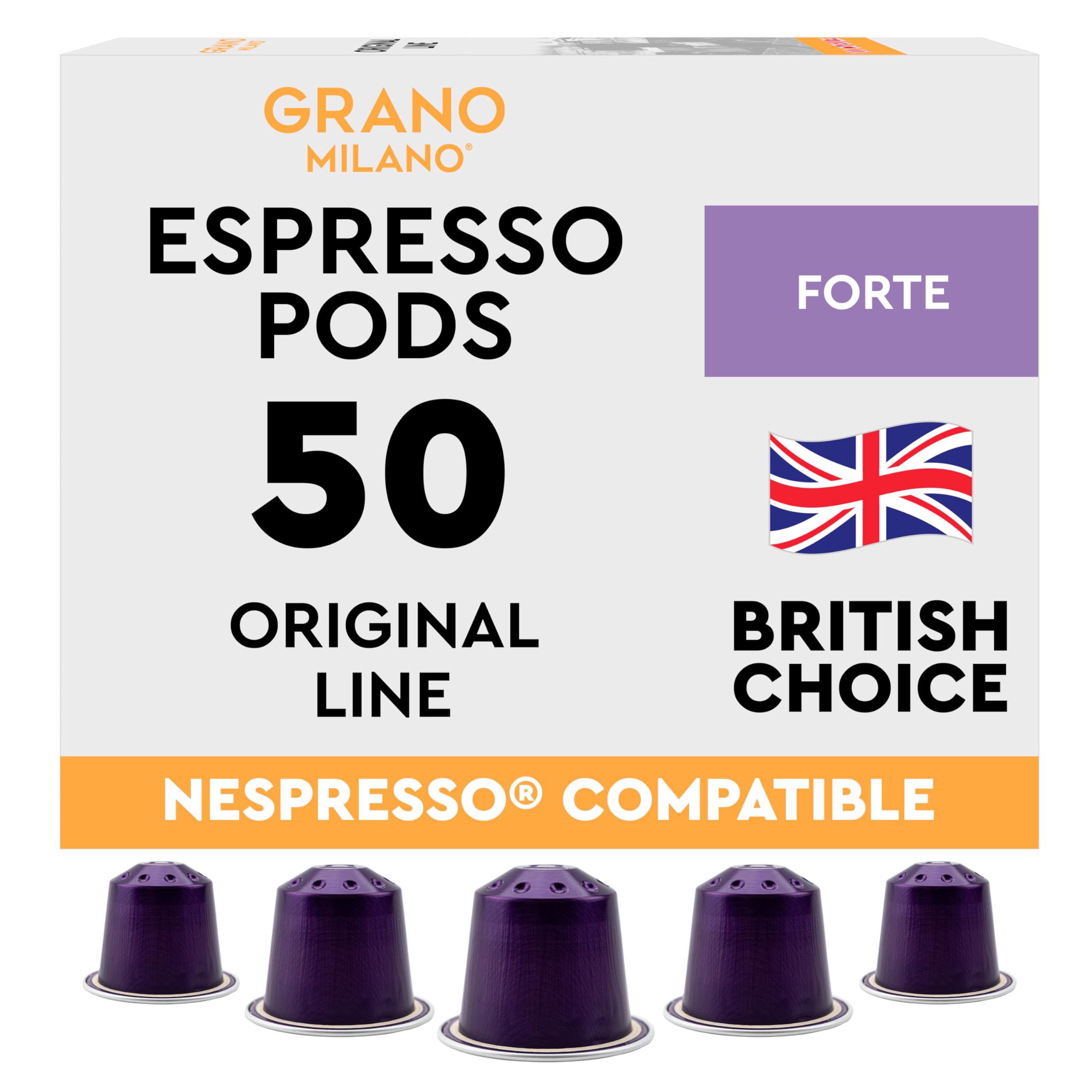 Grano Milano Forte Nespresso Compatible Pods - 50 Dark Roast Capsules