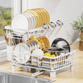LIONONLY 2-Tier Dish Drying Rack with 360° Swivel Spout & Drip Tray